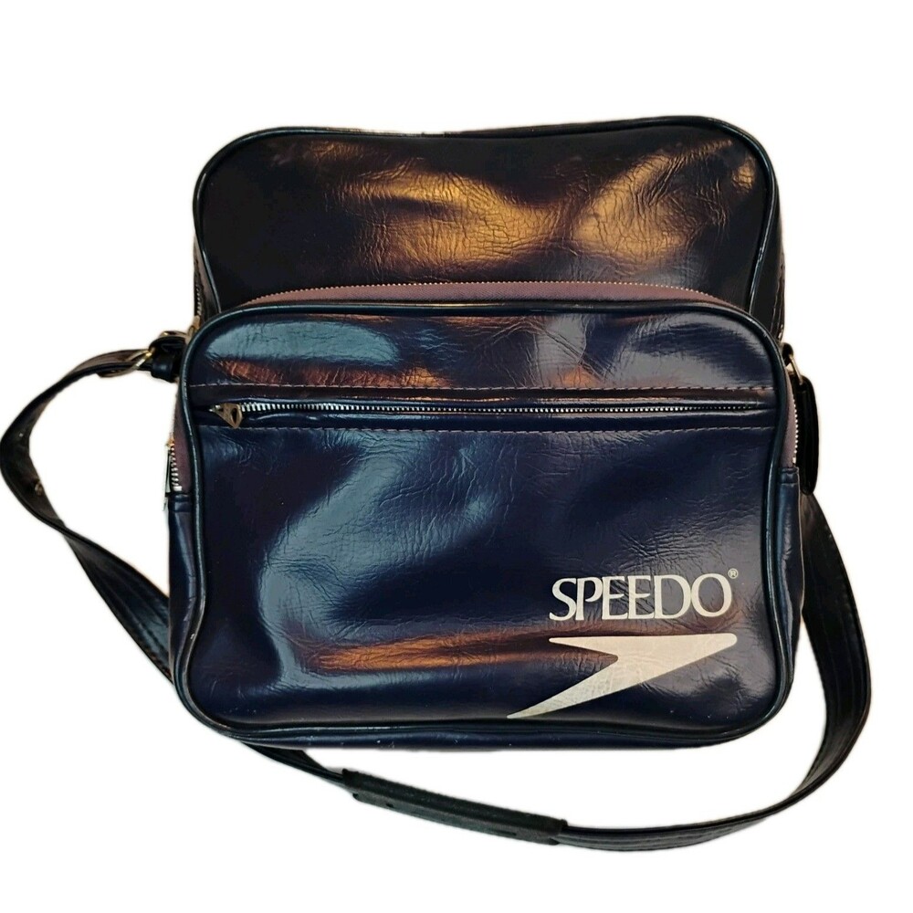 Vintage 1980s 90's Speedo Blue Leather Travel Bag Multi Pocket